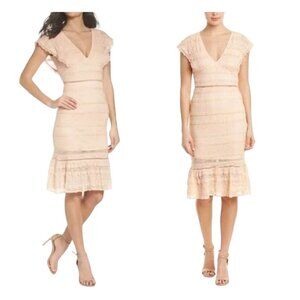 Foxiedox Makayla Medium Blush Lined Side Zip‎ Lace Double V Neck Dress
